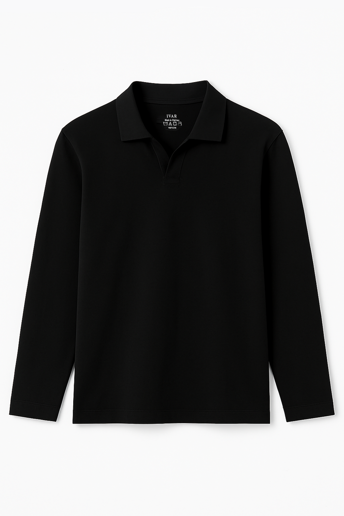 IVAR® Black Full Sleeve Johnny Collar Polo
