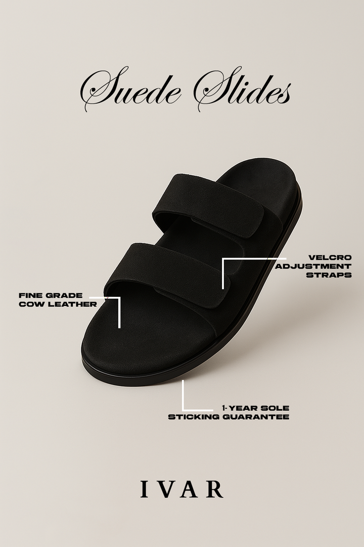IVAR® Black Suede Slides