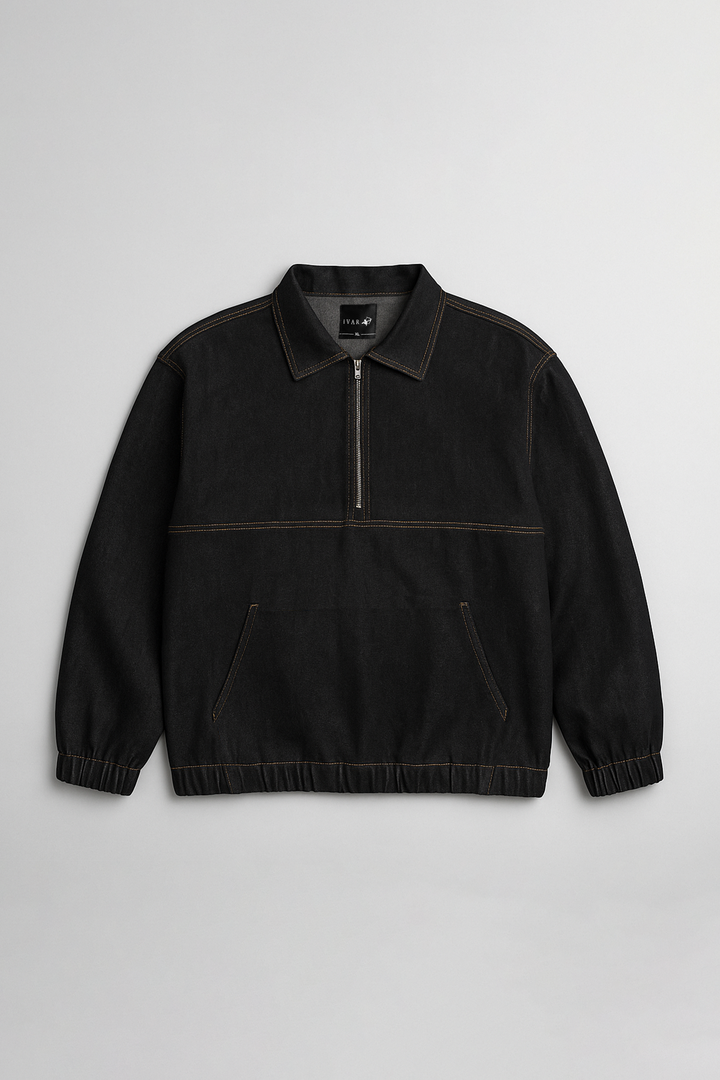 IVAR® Oversized Black Denim Quarter Zipper