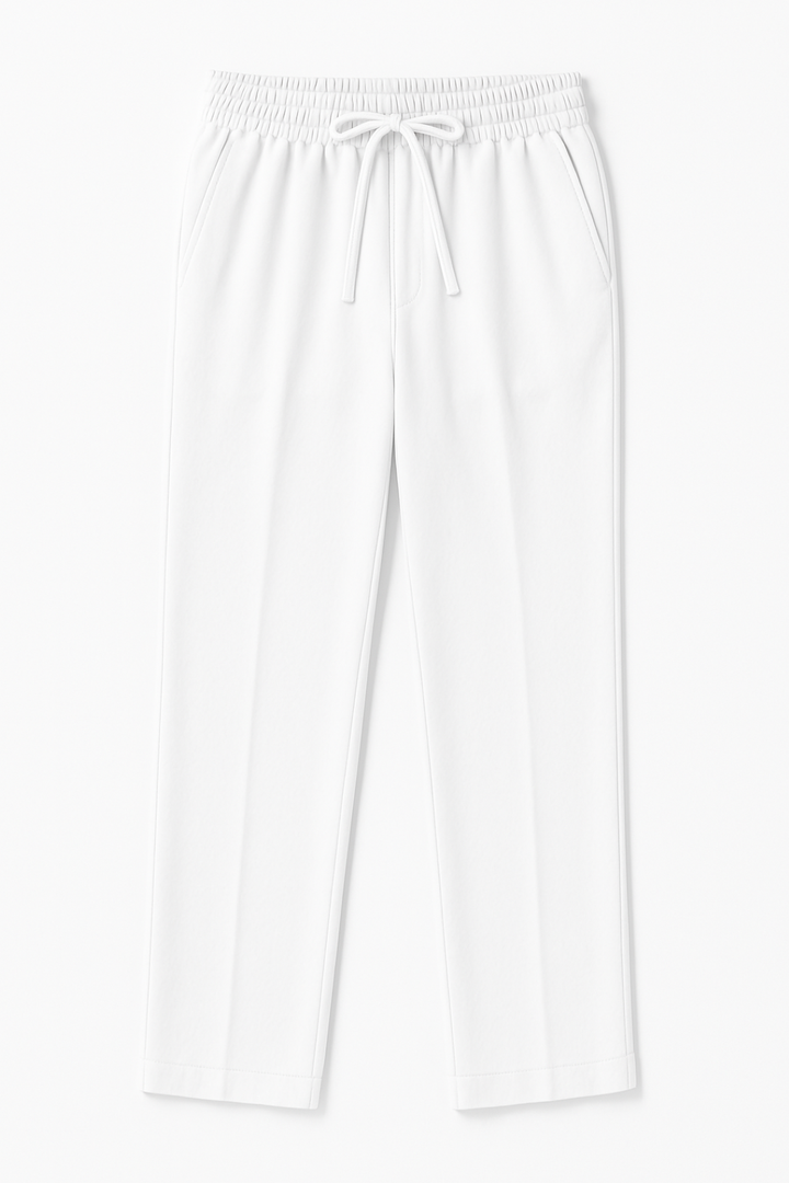 IVAR® White Lycra Pleated Stapered Pants