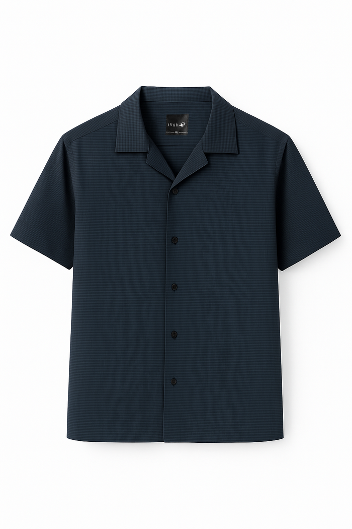 IVAR® Checkered Navy Cuban Collar Shirt