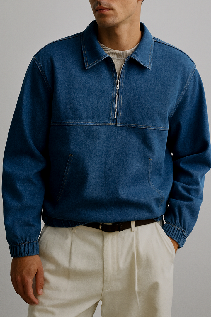 IVAR® Oversized Dark Blue Denim Quarter Zipper