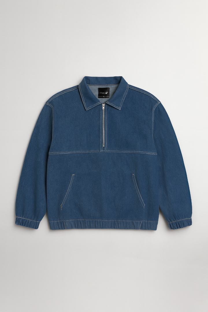 IVAR® Oversized Dark Blue Denim Quarter Zipper