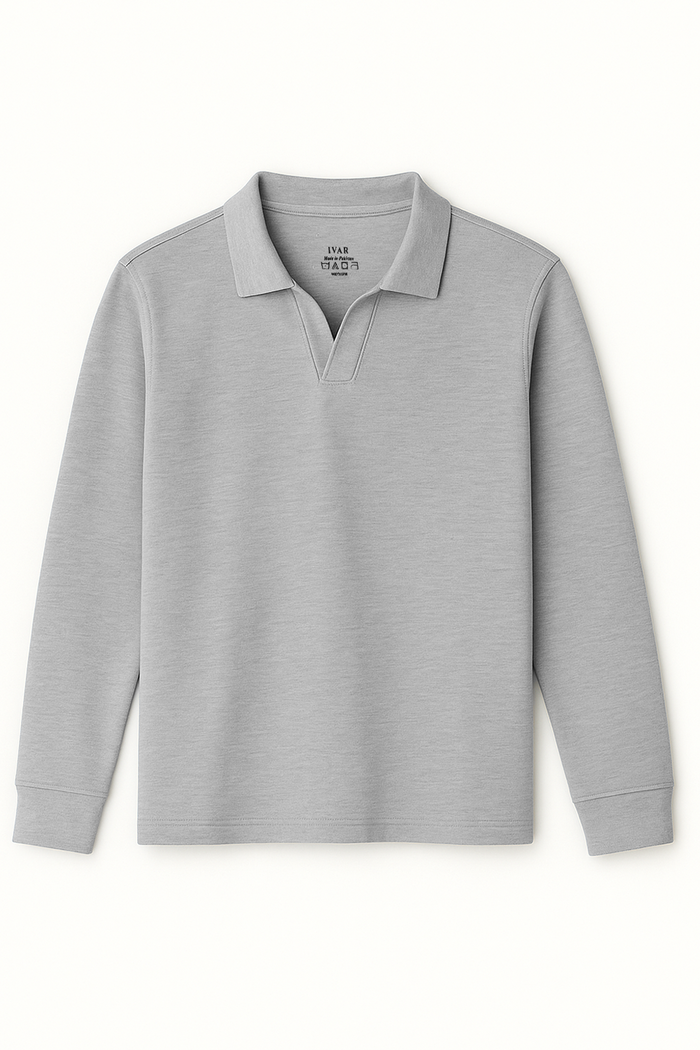 IVAR® Heather Grey Full Sleeve Johnny Collar Polo