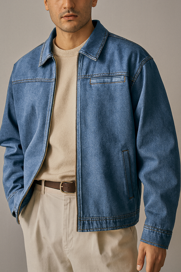 IVAR® Oversized Light Blue Denim Zipper