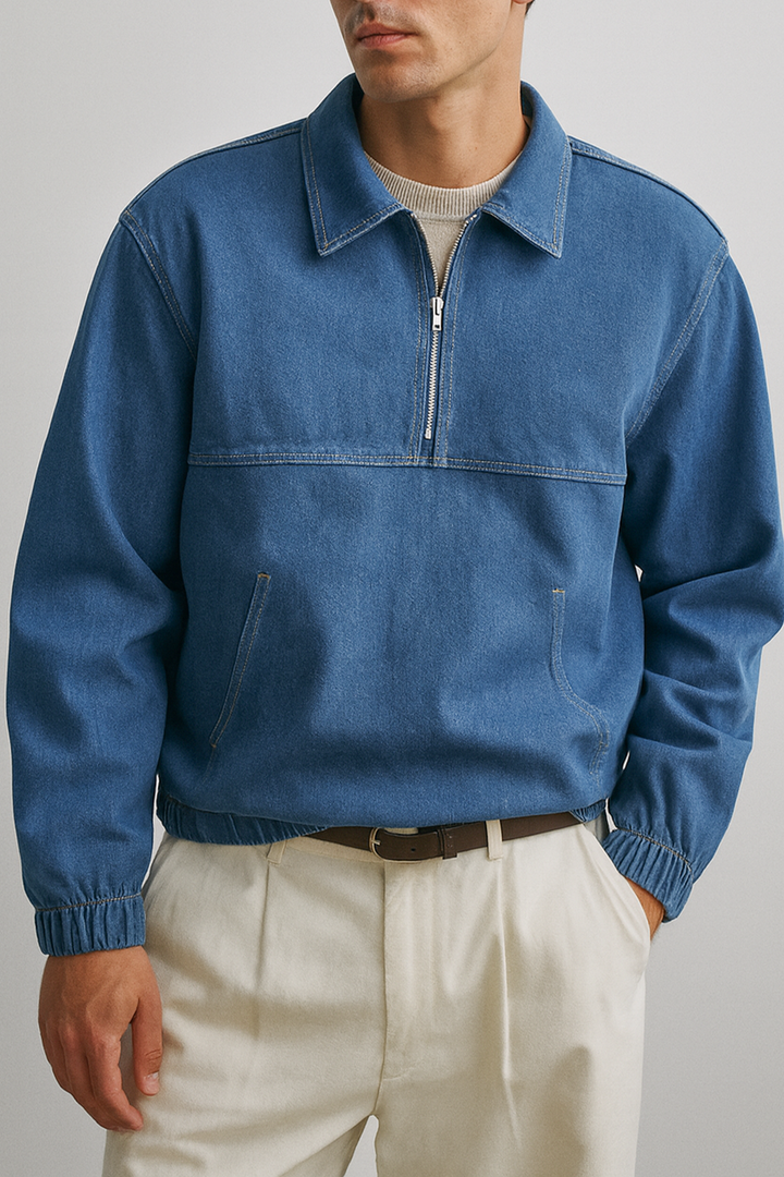 IVAR® Oversized Light Blue Denim Quarter Zipper