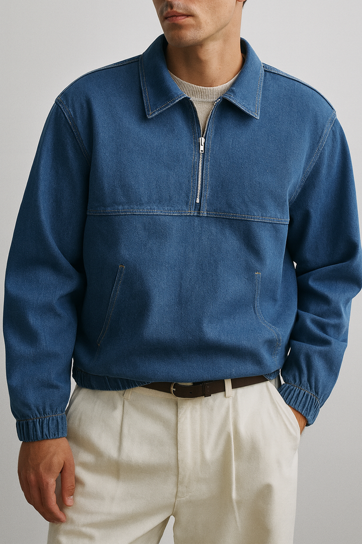 IVAR® Oversized Medium Blue Denim Quarter Zipper