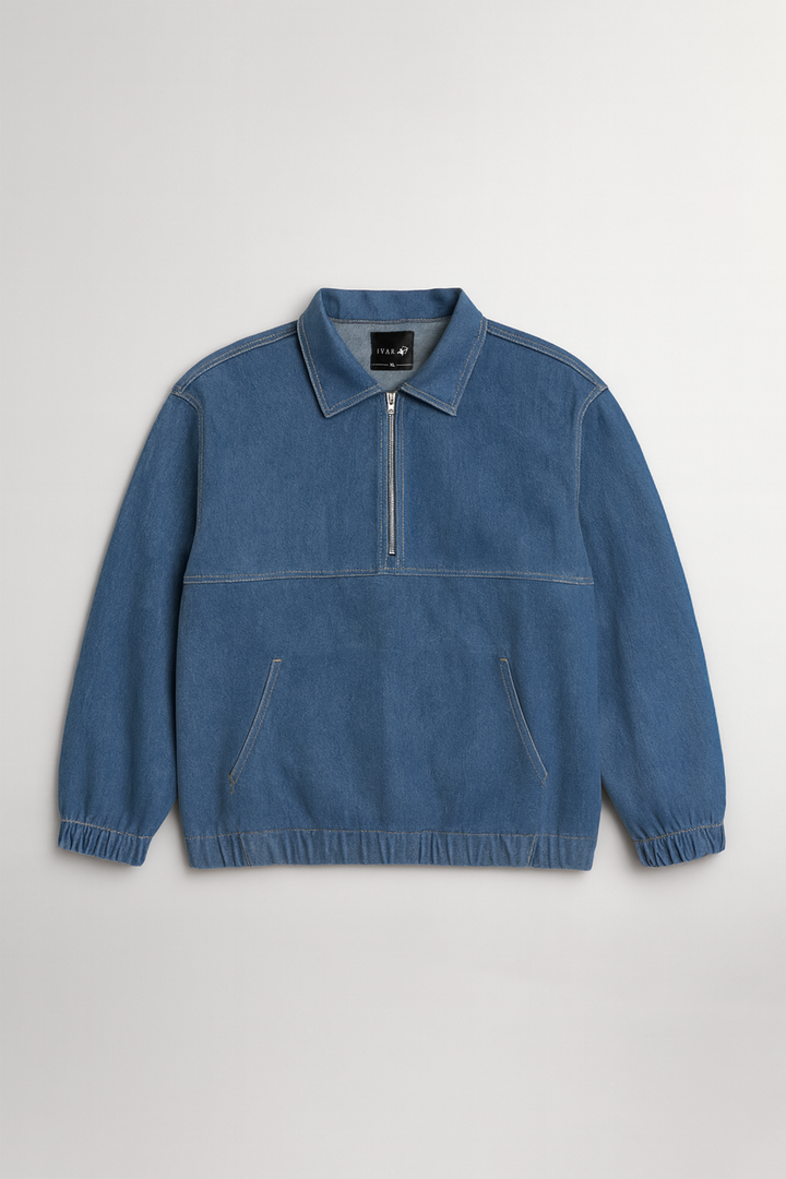 IVAR® Oversized Medium Blue Denim Quarter Zipper
