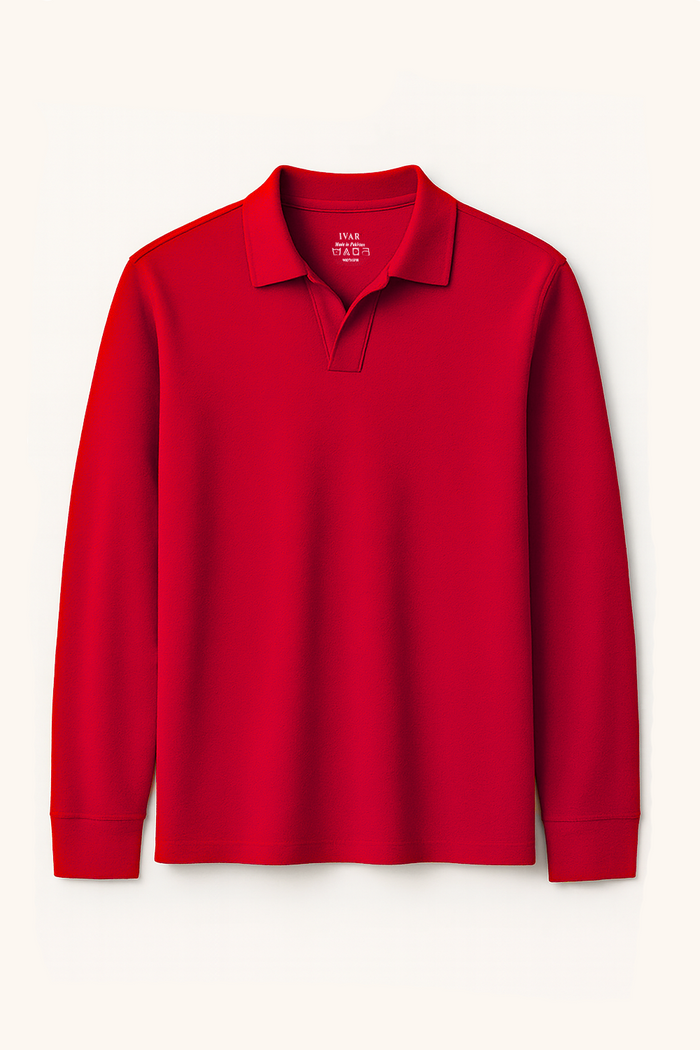 IVAR® Light Red Full Sleeve Johnny Collar Polo