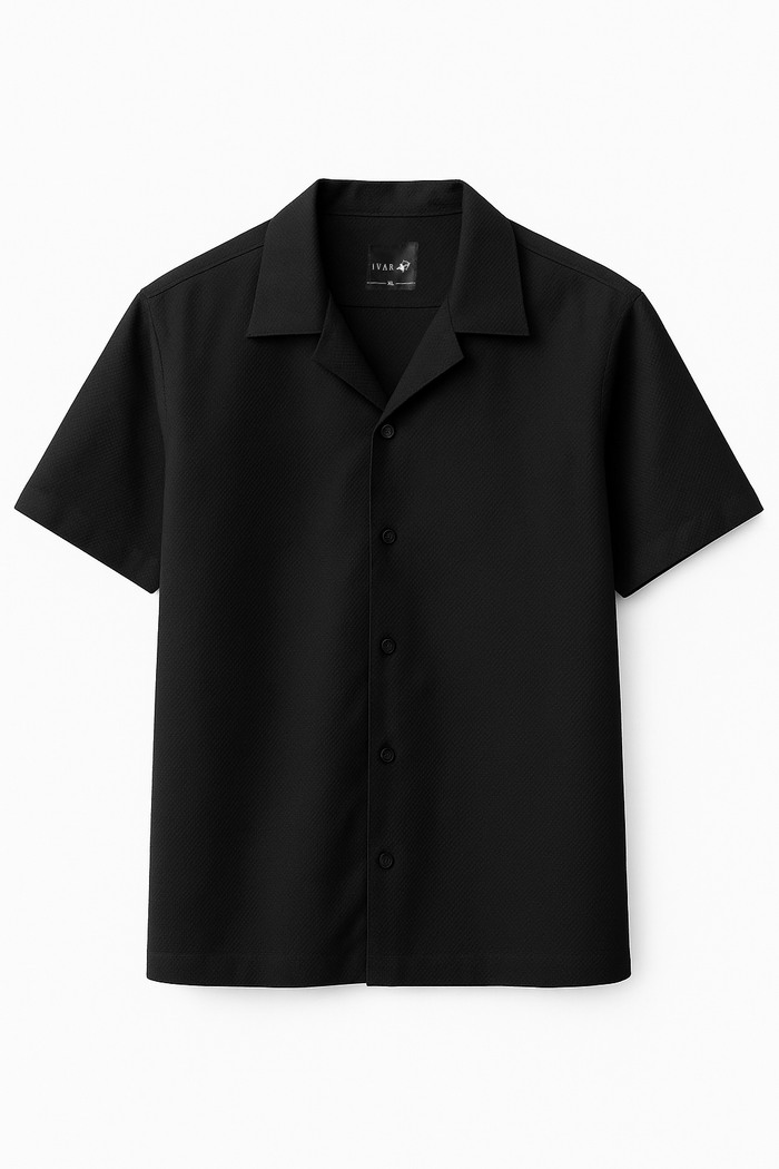 IVAR® Dobby Black Cuban Collar Shirt