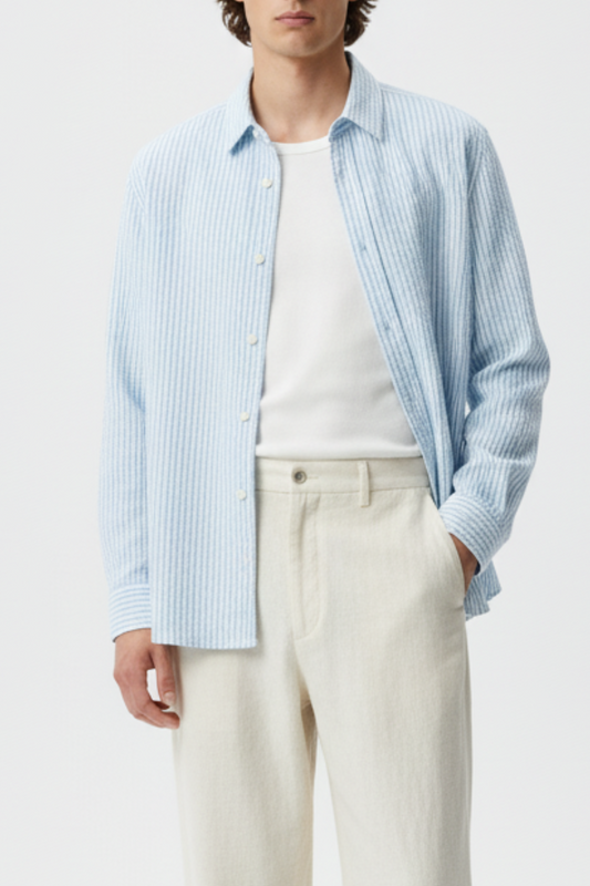 IVAR Oversized Seersucker Sky Stripe Shirt