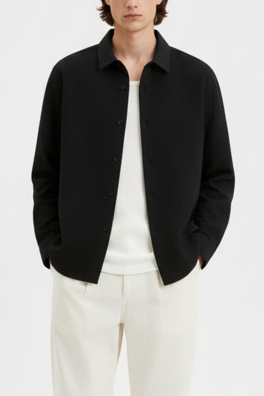 IVAR Oversized Seersucker Black Shirt