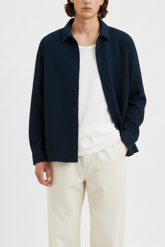 IVAR Oversized Seersucker Navy Shirt