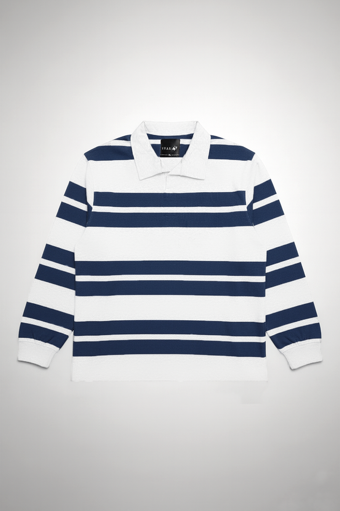 IVAR® Navy Dual Line Full Sleeve Rugby Polo