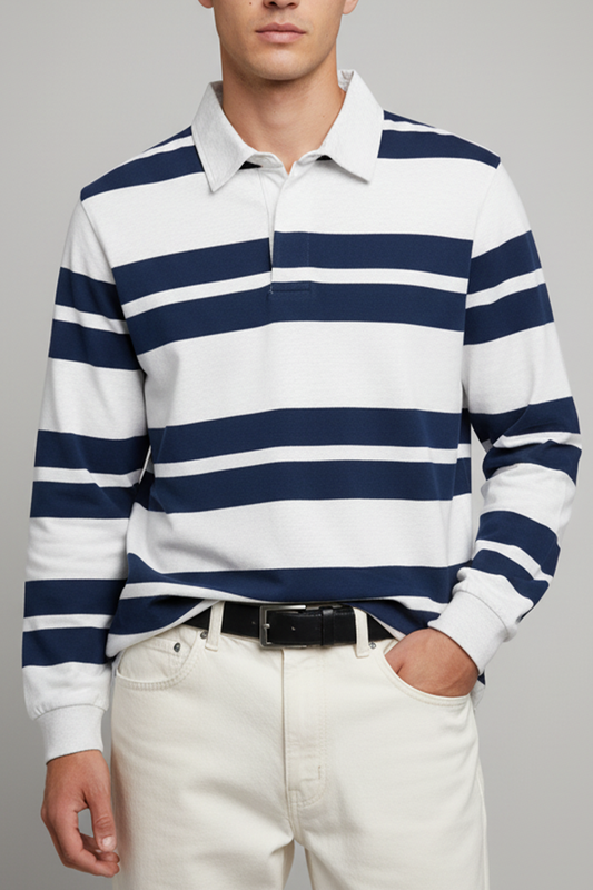 IVAR® Navy Dual Line Full Sleeve Rugby Polo