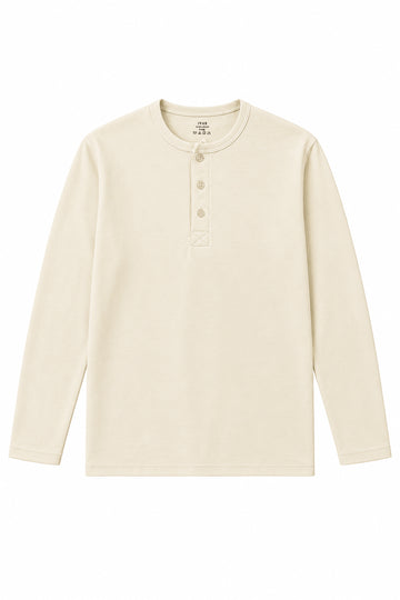 IVAR Airloop Beige Full Sleeve Henley - Front View - IVAR Clothing
