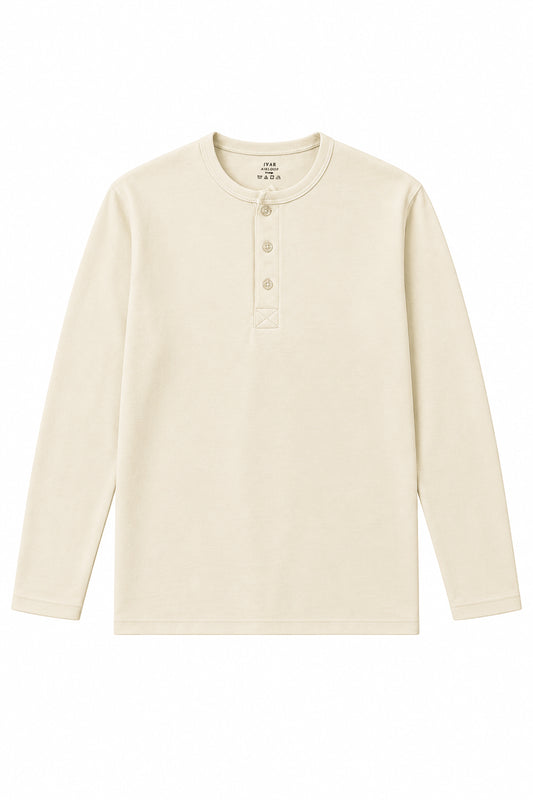IVAR Airloop Beige Full Sleeve Henley - Front View - IVAR Clothing