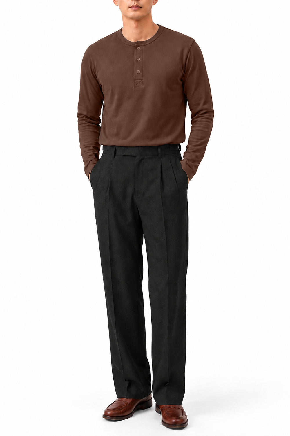 IVAR Airloop Brown Full Sleeve Henley - Model Wearing - IVAR Clothing