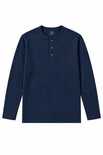 IVAR Airloop Navy Full Sleeve Henley - Front View - IVAR Clothing