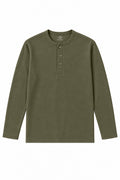 IVAR Airloop Olive Full Sleeve Henley - Front View - IVAR Clothing