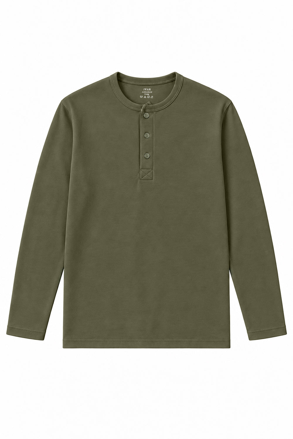 IVAR Airloop Olive Full Sleeve Henley - Front View - IVAR Clothing
