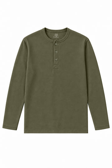 IVAR Airloop Olive Full Sleeve Henley - Front View - IVAR Clothing