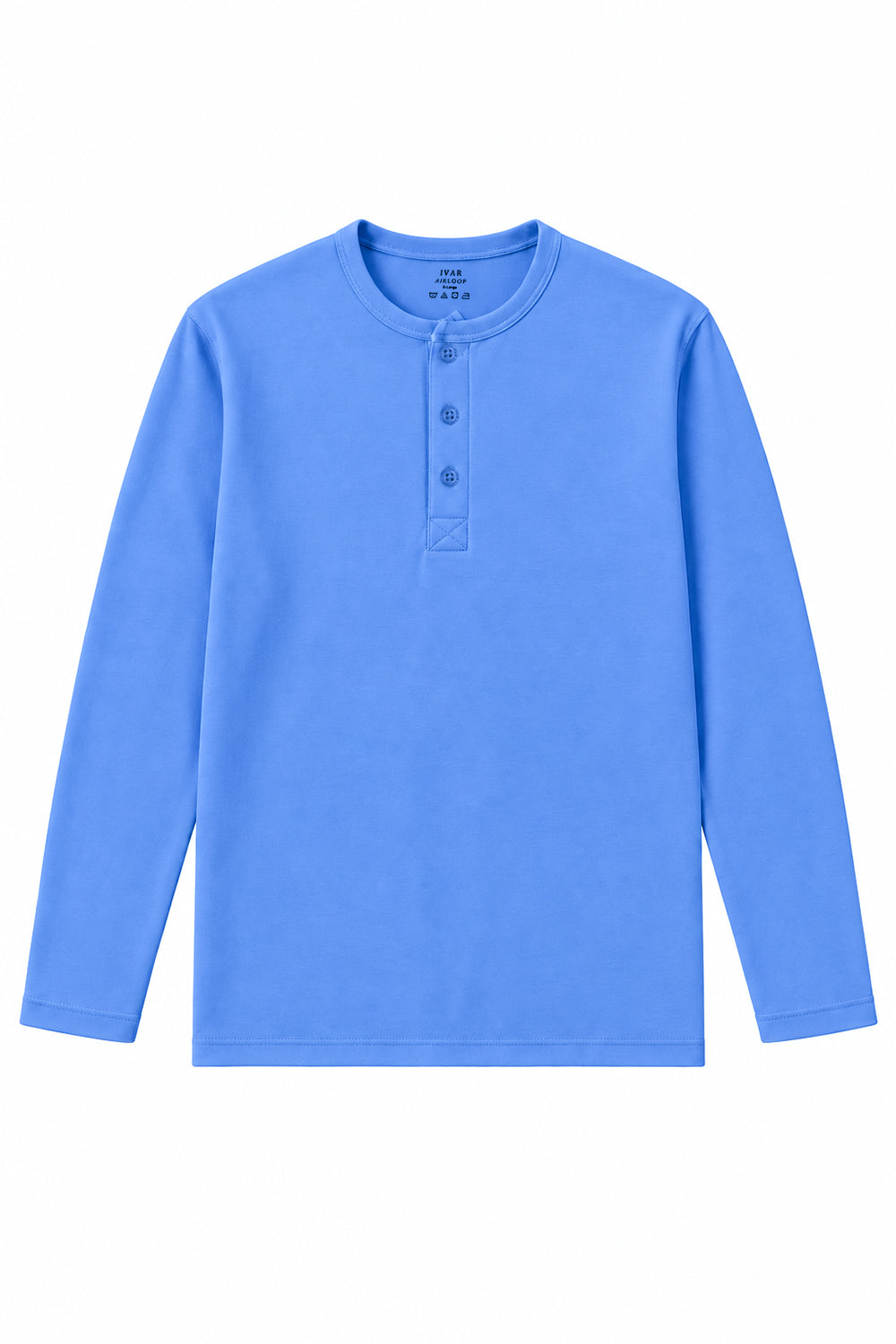 IVAR Airloop Pastel Blue Full Sleeve Henley - Front View - IVAR Clothing