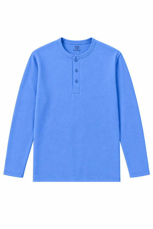 IVAR Airloop Pastel Blue Full Sleeve Henley - Front View - IVAR Clothing
