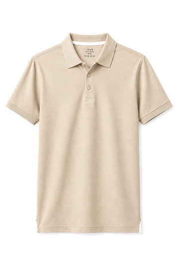 IVAR Beige Airloop Polo - Front View - IVAR Clothing