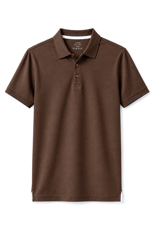 IVAR Brown Airloop Polo - Front View - IVAR Clothing