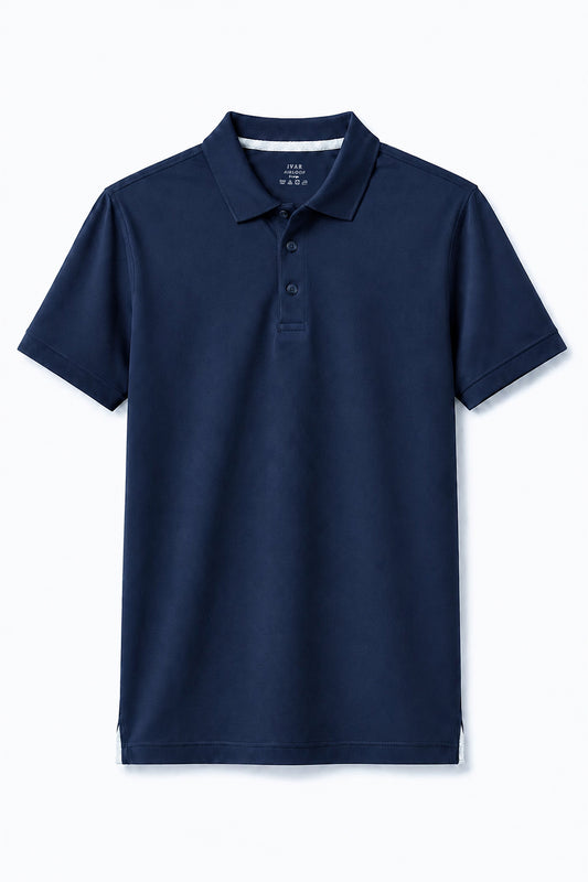 IVAR Navy Airloop Polo - Front View - IVAR Clothing