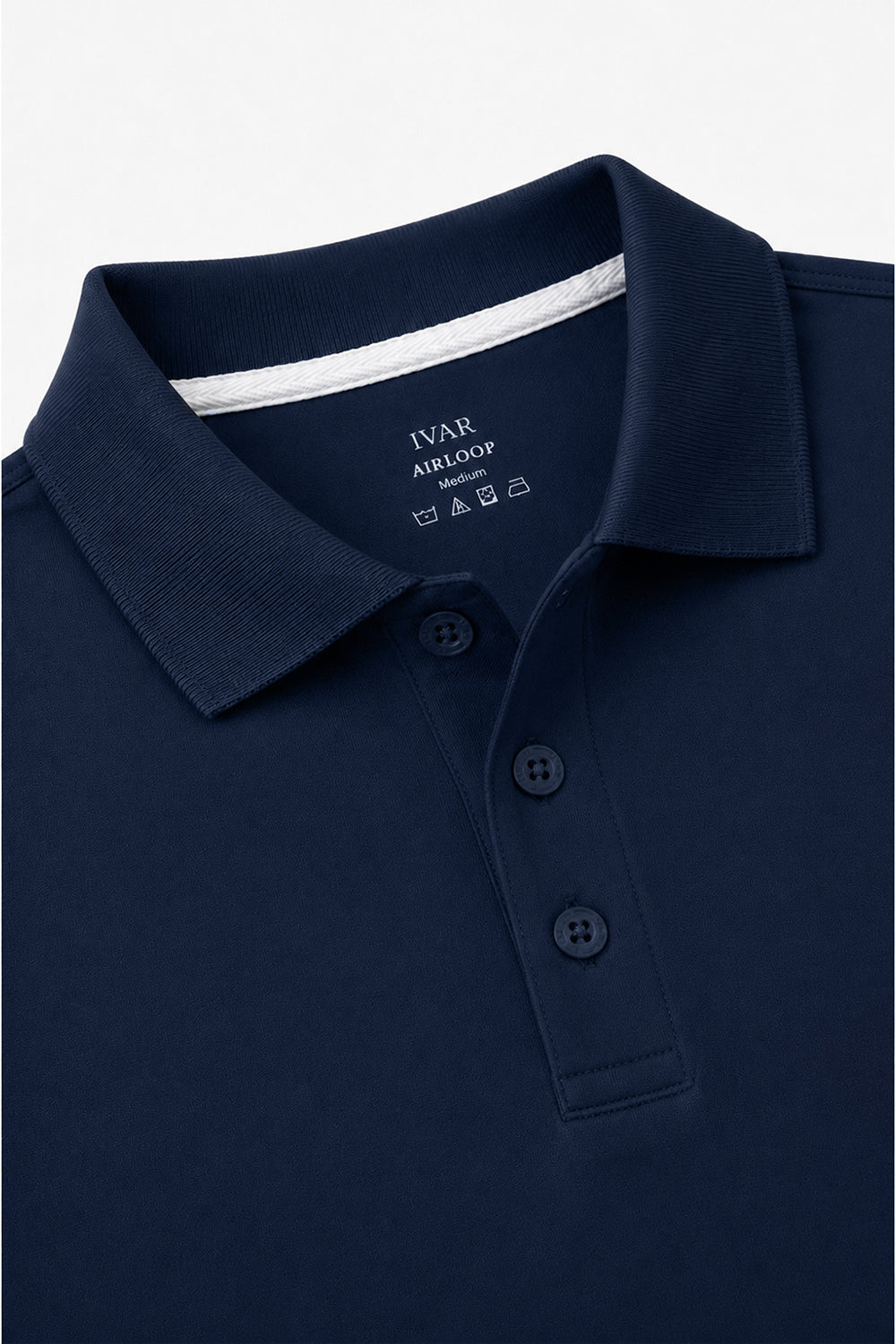 IVAR Navy Airloop Polo - Close-Up Collar Detail - IVAR Clothing