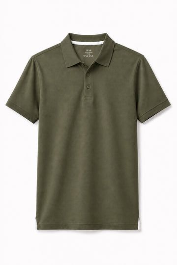 IVAR Olive Airloop Polo - Front View - IVAR Clothing