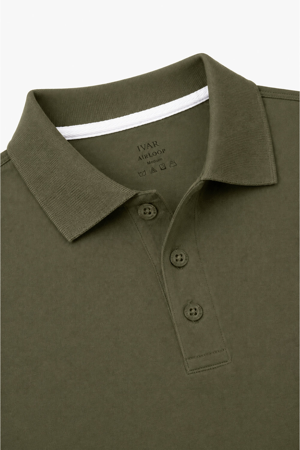 IVAR Olive Airloop Polo - Close-Up Collar Detail - IVAR Clothing