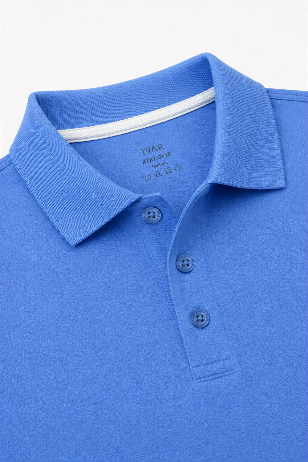 IVAR Pastel Blue Airloop Polo - Close-Up Collar Detail - IVAR Clothing