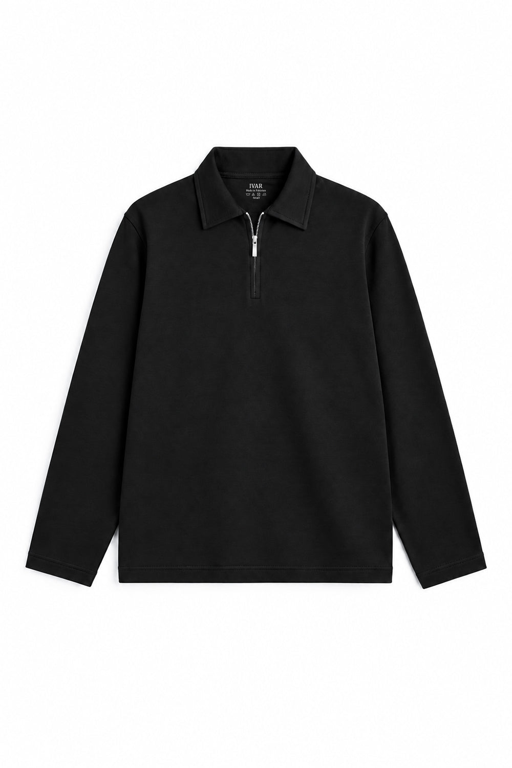 Ivar Airloop Black Zipper Polo, flat lay front view