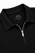 Close-up of Airloop Black Zipper Polo collar and quarter-zip detail
