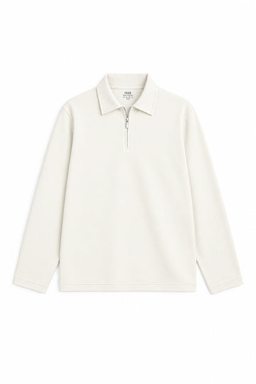 Ivar Airloop White Zipper Polo, flat lay front view