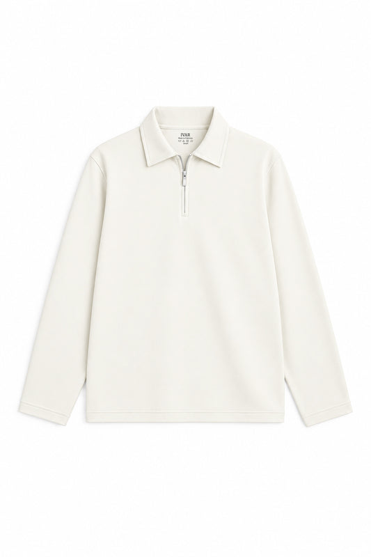 Ivar Airloop White Zipper Polo, flat lay front view