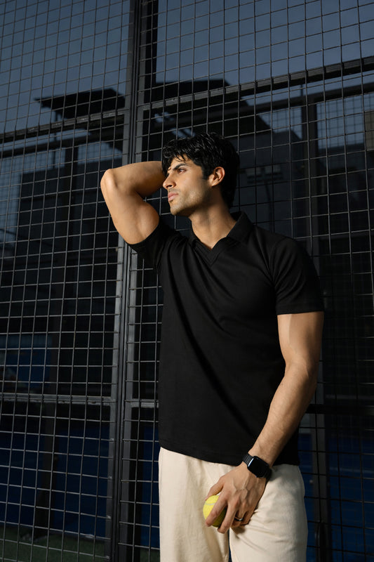 IVAR® Airloop Black Johnny Collar Polo