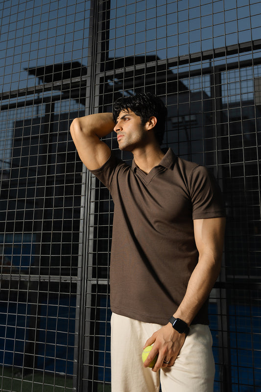 IVAR® Airloop Dark Brown Johnny Collar Polo