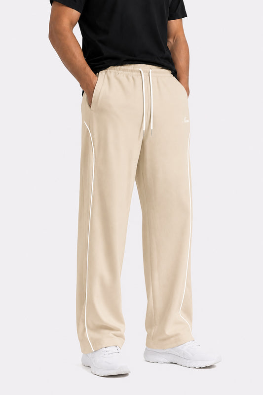 IVAR Beige Arc Track Pants - Full Length Model View - IVAR Clothing