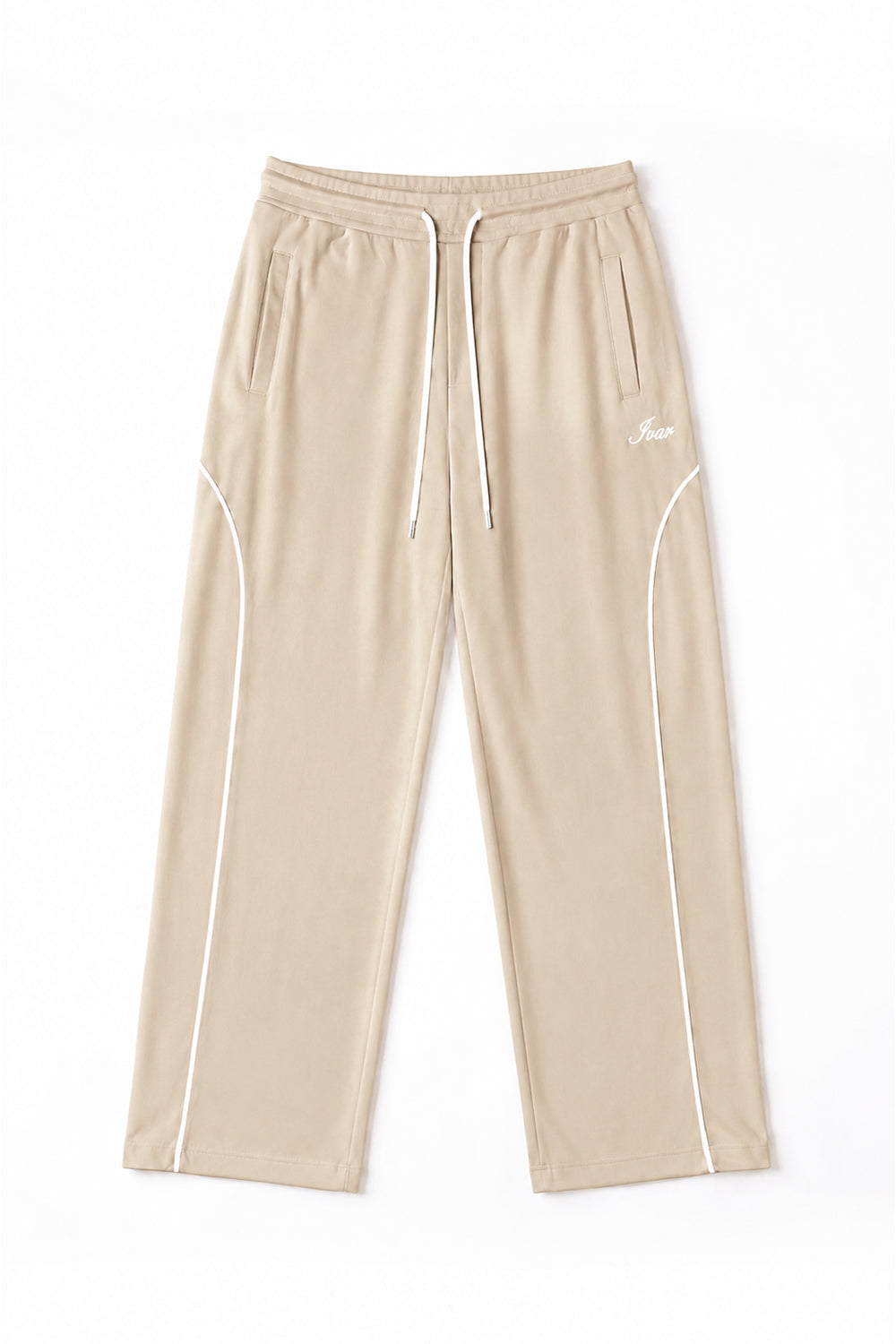 IVAR Beige Arc Track Pants - Flat Lay - IVAR Clothing
