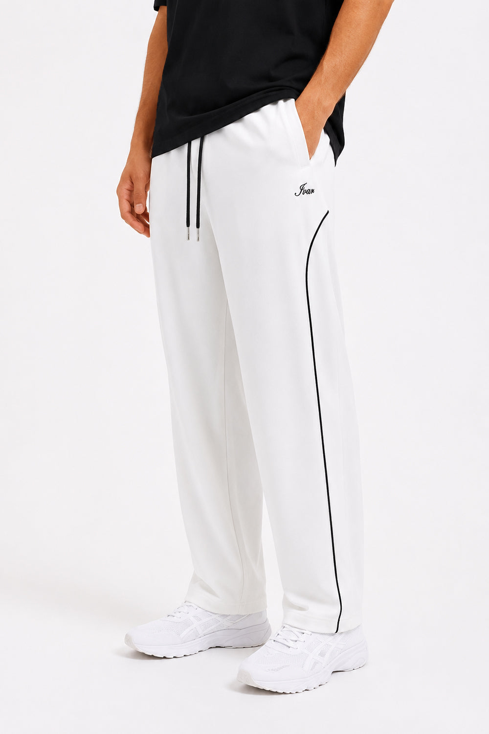 IVAR White Arc Track Pants - Styled Outfit View - IVAR Clothing