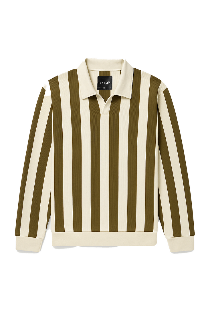 IVAR® Olive Textured Striped Polo sweater