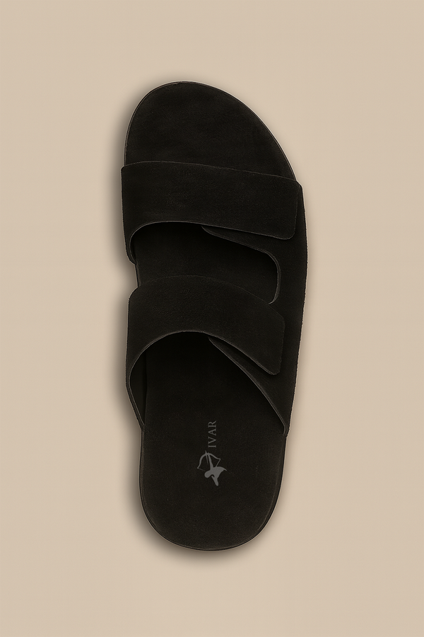 IVAR® Black Suede Slides