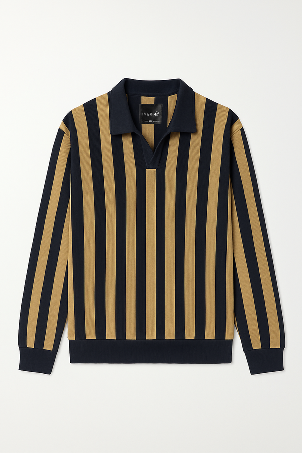 IVAR® Navy Textured Striped Polo sweater