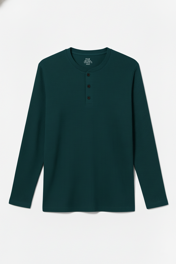 IVAR® Pine Green Waffle Knit Full Sleeve Henley