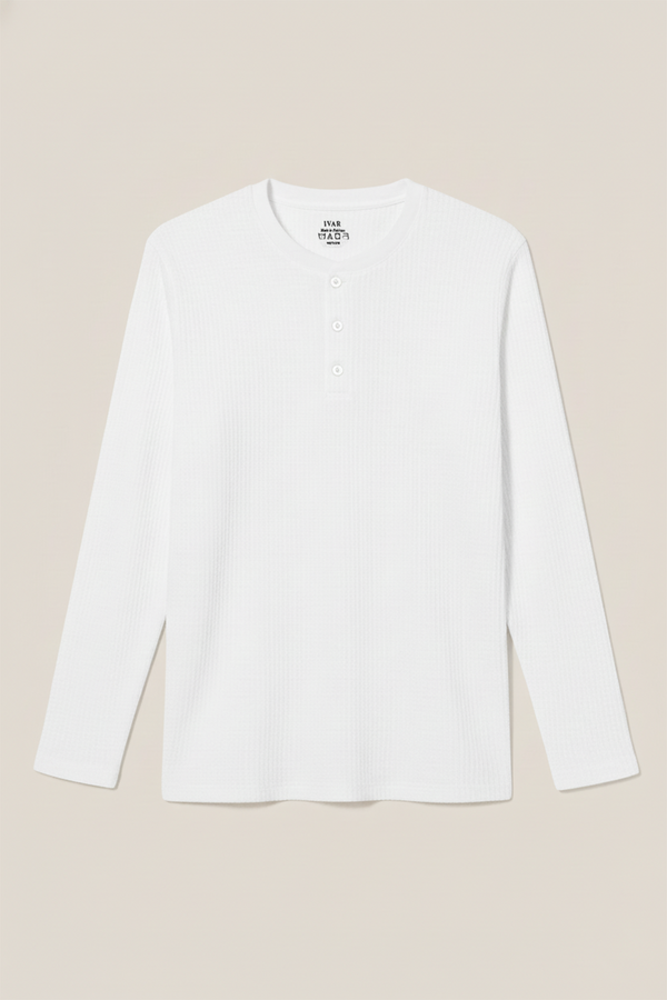 IVAR® Off White Waffle Knit Full Sleeve Henley