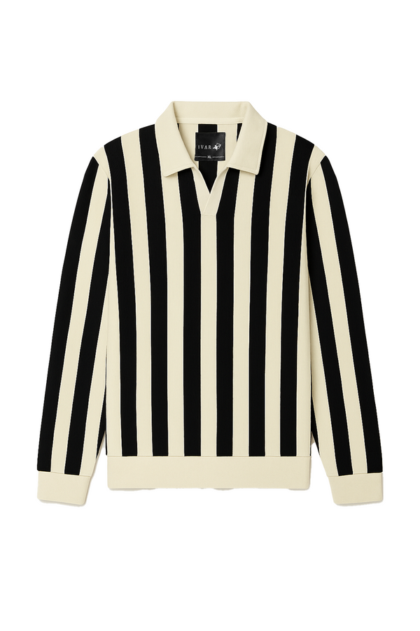 IVAR® Black Textured Striped Polo sweater